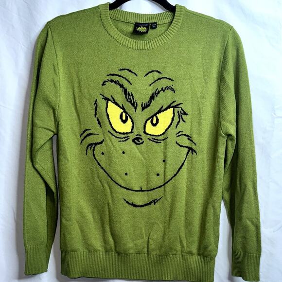 The Grinch Adult Size XL Green Dr Seuss Ugly Grinch Face Long Sleeve Sweater - Picture 1 of 7